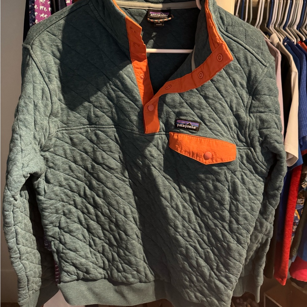 Patagonia Teal Quilted Fleece snap-up jacket